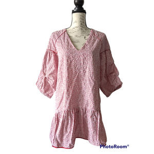 Zara white and Red pinstripe eyelet dress